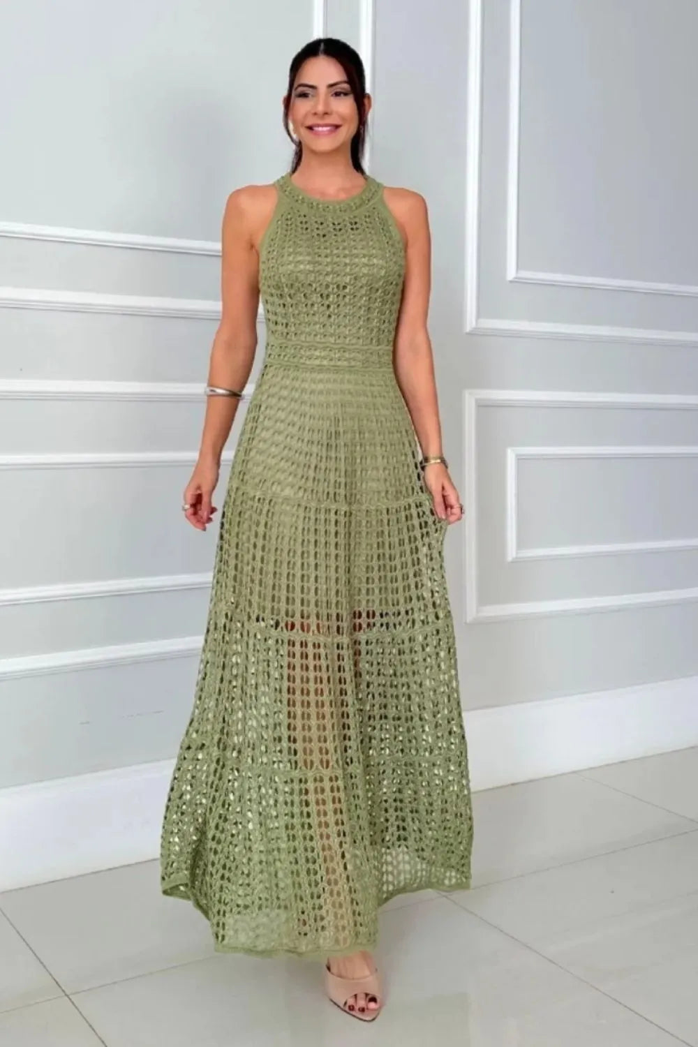 Hollowed-Out Sleeveless Maxi Dress - Premium Maxi Dress from Trendsi - Just $48.99! Shop now at Handbags Specialist Headquarter