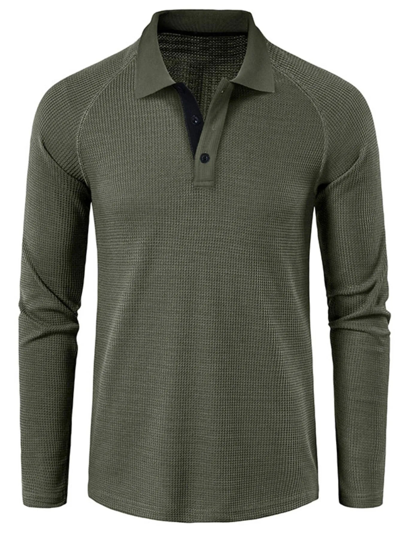 Men's Long Sleeve Textured Polo - Premium Men's Polo shirt from Trendsi - Just $40.99! Shop now at Handbags Specialist Headquarter