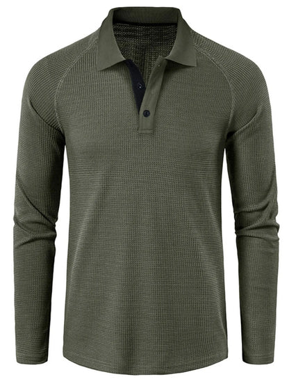 Men's Long Sleeve Textured Polo - Premium Men's Polo shirt from Trendsi - Just $40.99! Shop now at Handbags Specialist Headquarter