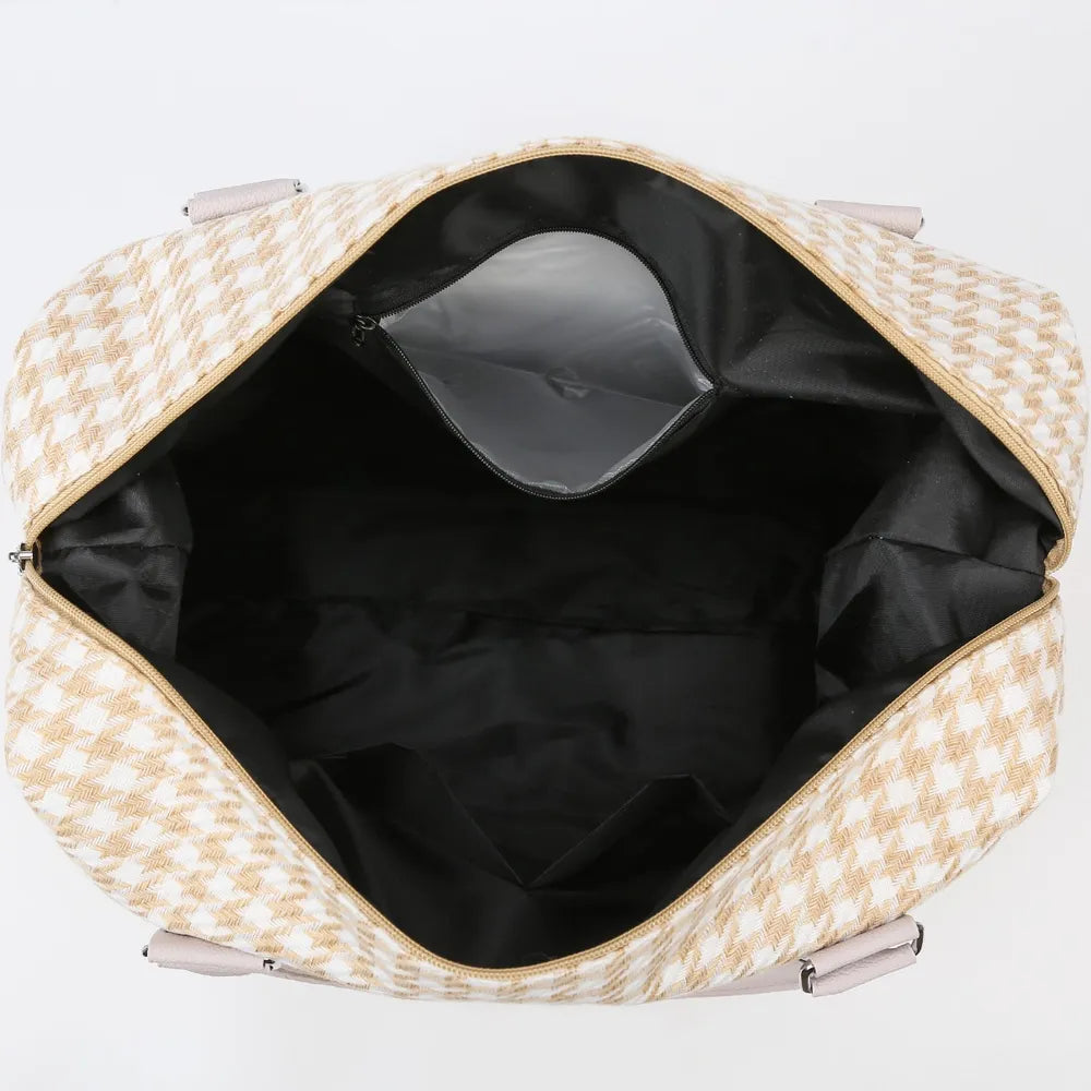 Houndstooth Canvas Travel Bag - Premium travel-bag from Trendsi - Just $44.99! Shop now at Handbags Specialist Headquarter