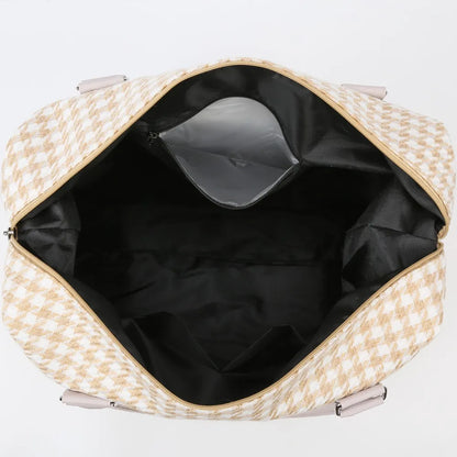 Houndstooth Canvas Travel Bag - Premium travel-bag from Trendsi - Just $44.99! Shop now at Handbags Specialist Headquarter