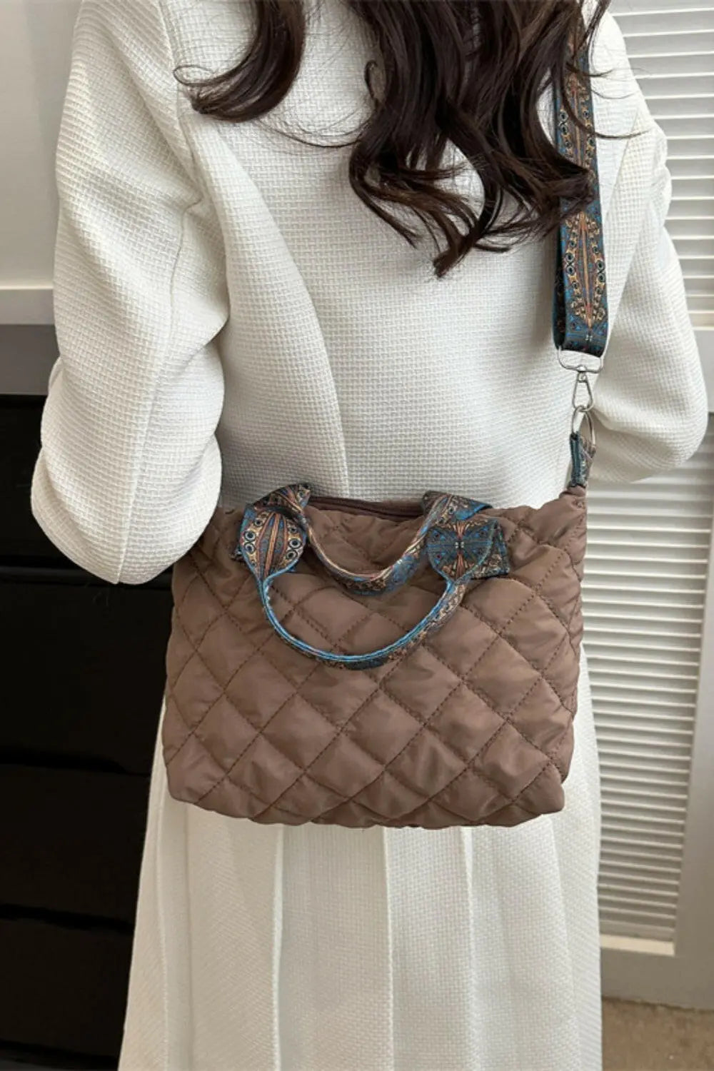 Bubble Textured Printed Strap Handbag.