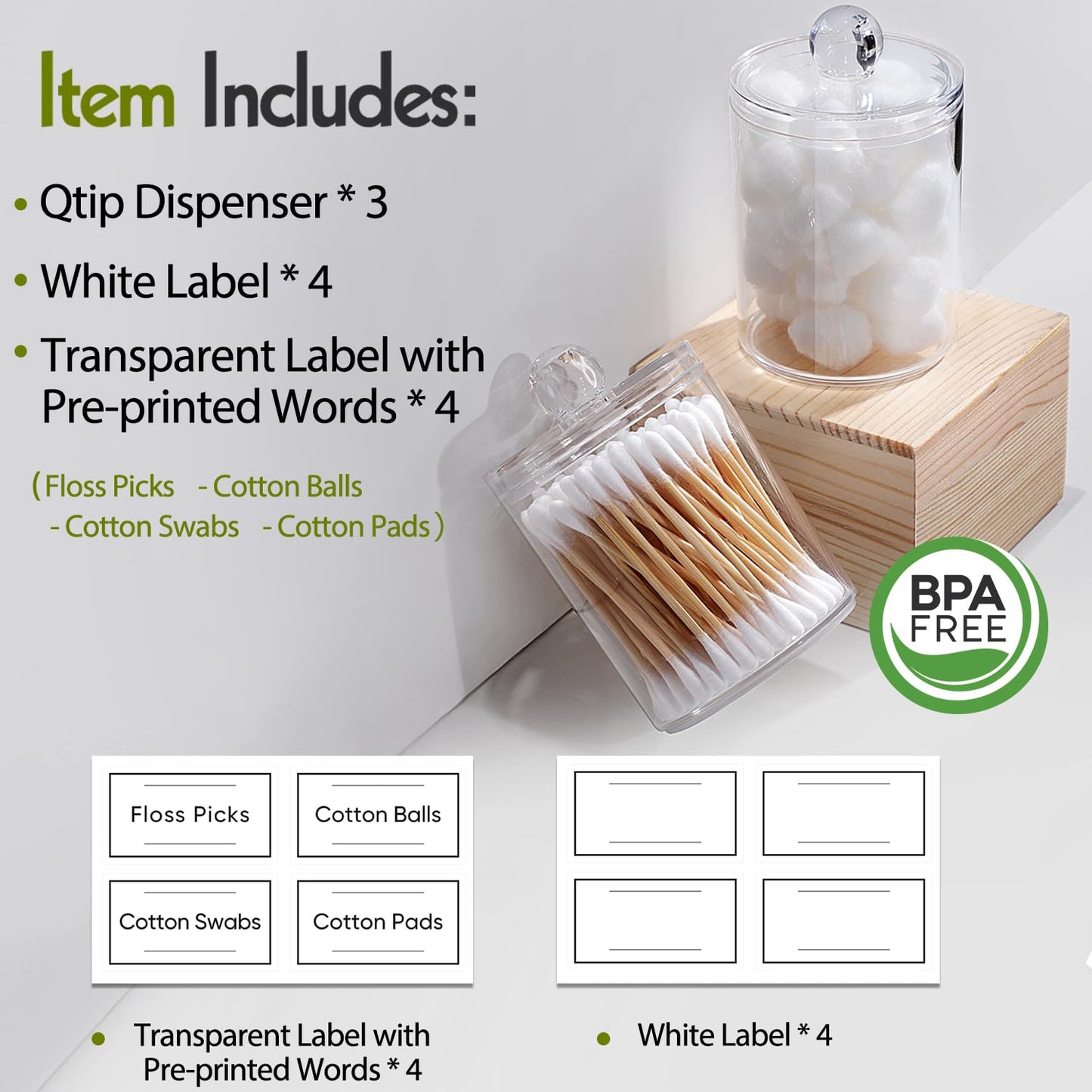 Clear Acrylic Qtip Dispenser Set - 4 Pack - Handbags Specialist Headquarter