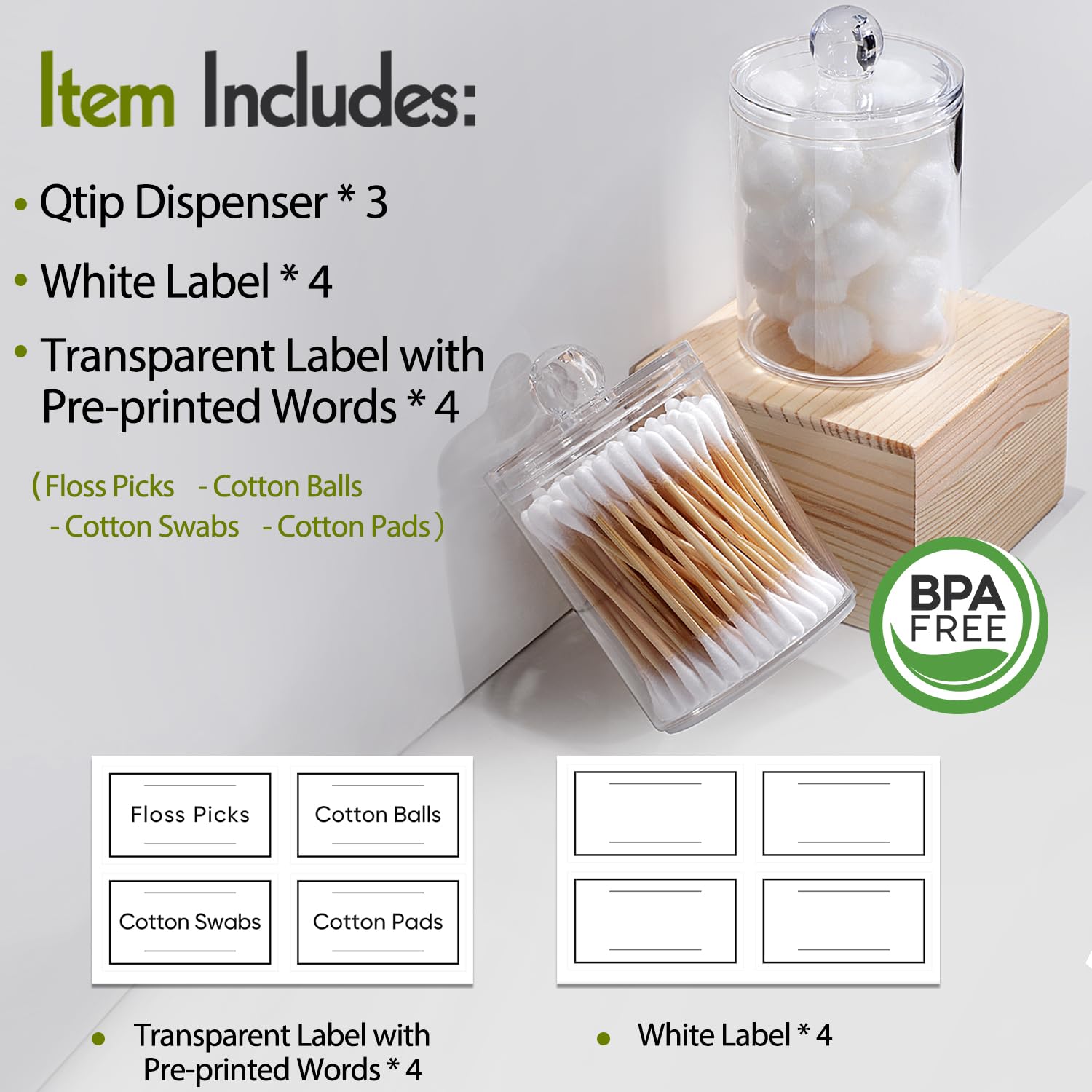 Clear Acrylic Qtip Dispenser Set - 4 Pack - Handbags Specialist Headquarter