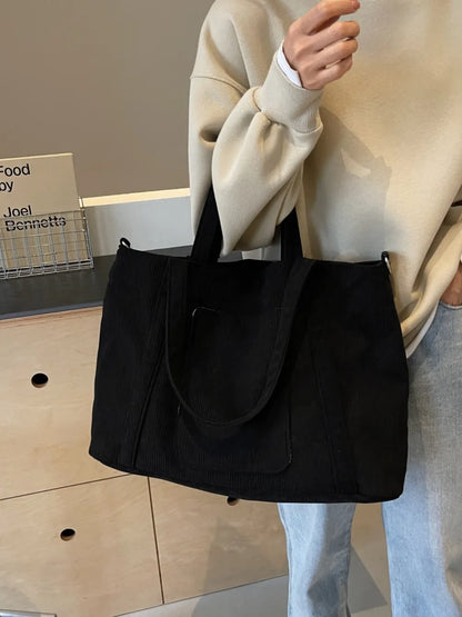 Corduroy Solid Large Tote Bag - Premium Tote Bag from Trendsi - Just $39.99! Shop now at Handbags Specialist Headquarter