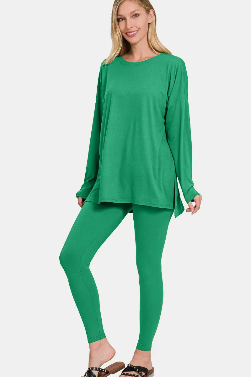 Zenana Full Size Brushed Microfiber Top and Leggings Lounge Set - Premium Sleepwear from Trendsi - Just $32.20! Shop now at Handbags Specialist Headquarter
