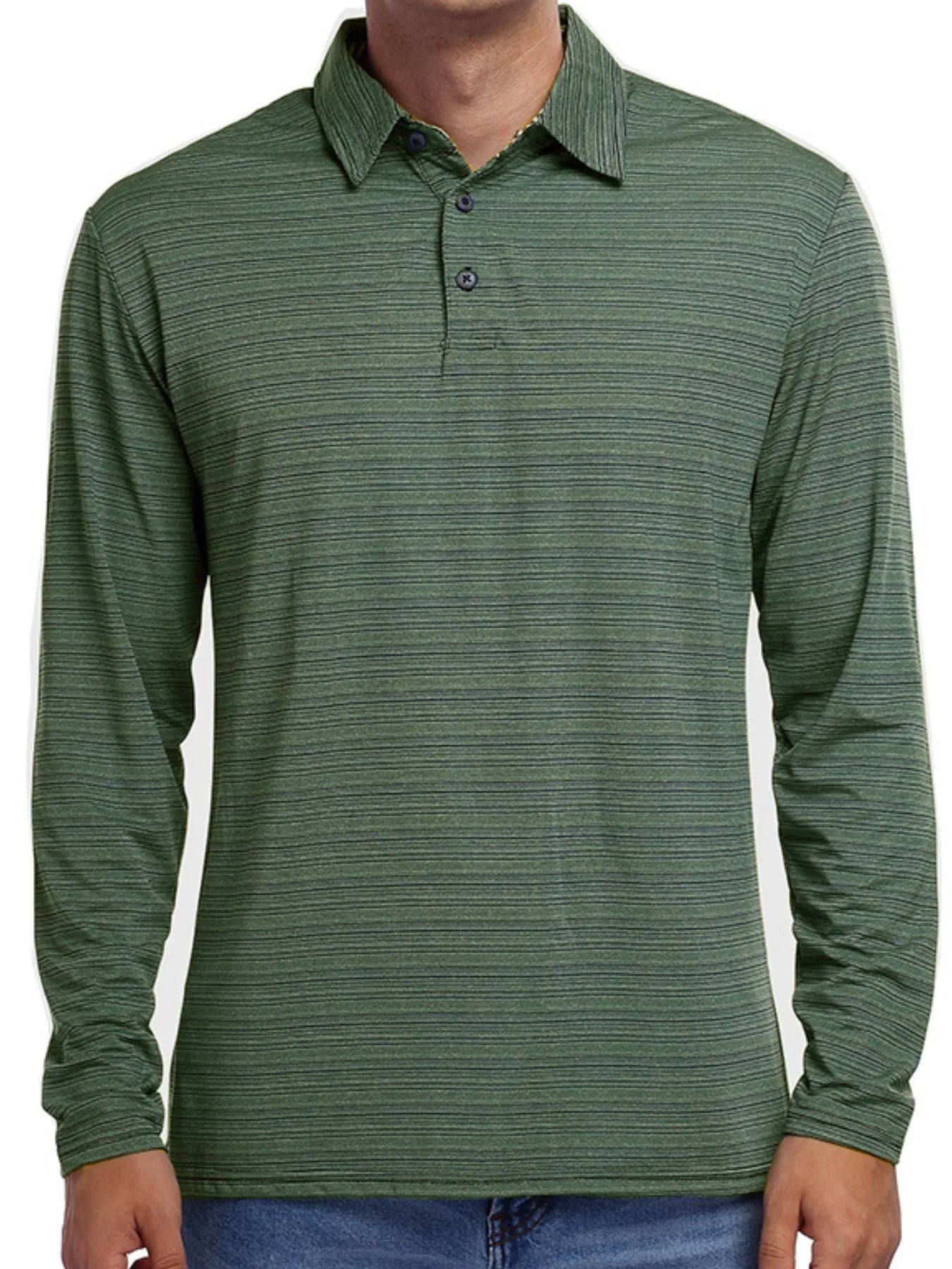 Men's Striped Long Sleeve Polo Shirt - Premium Men's Polo shirt from Trendsi - Just $37.10! Shop now at Handbags Specialist Headquarter