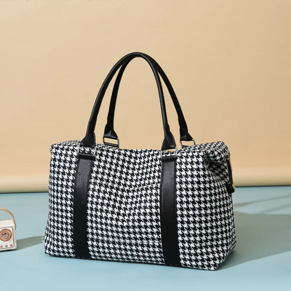 Houndstooth Canvas Travel Bag - Premium travel-bag from Trendsi - Just $44.99! Shop now at Handbags Specialist Headquarter