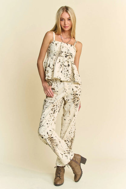 Davi & Dani Abstract Tie Dye Dot Lace Detail Barrel Pants - Premium Women Pants from Trendsi - Just $61.99! Shop now at Handbags Specialist Headquarter