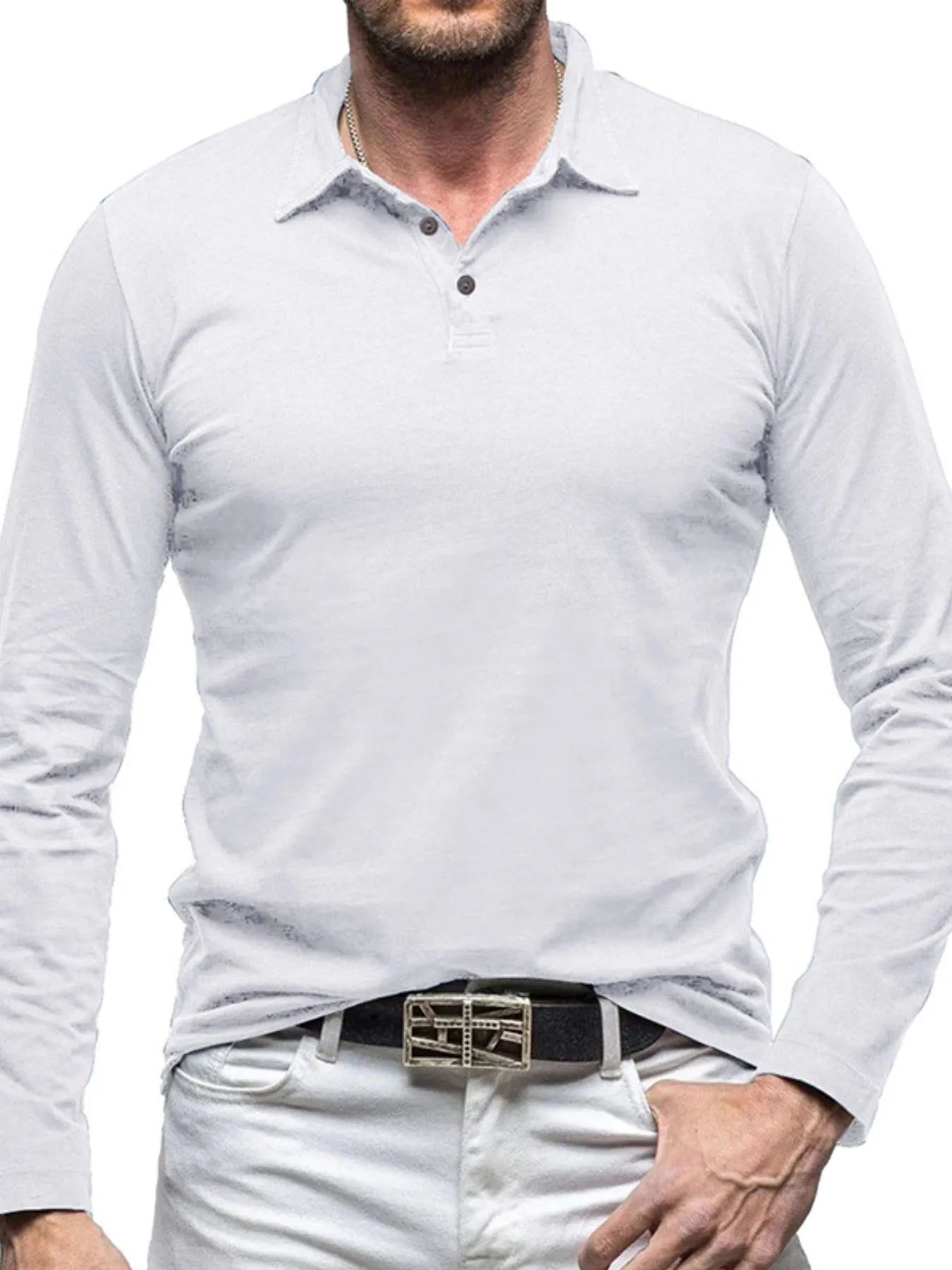 Men's Collared Neck Long Sleeve Polo - Premium Men's Polo shirt from Trendsi - Just $43.99! Shop now at Handbags Specialist Headquarter