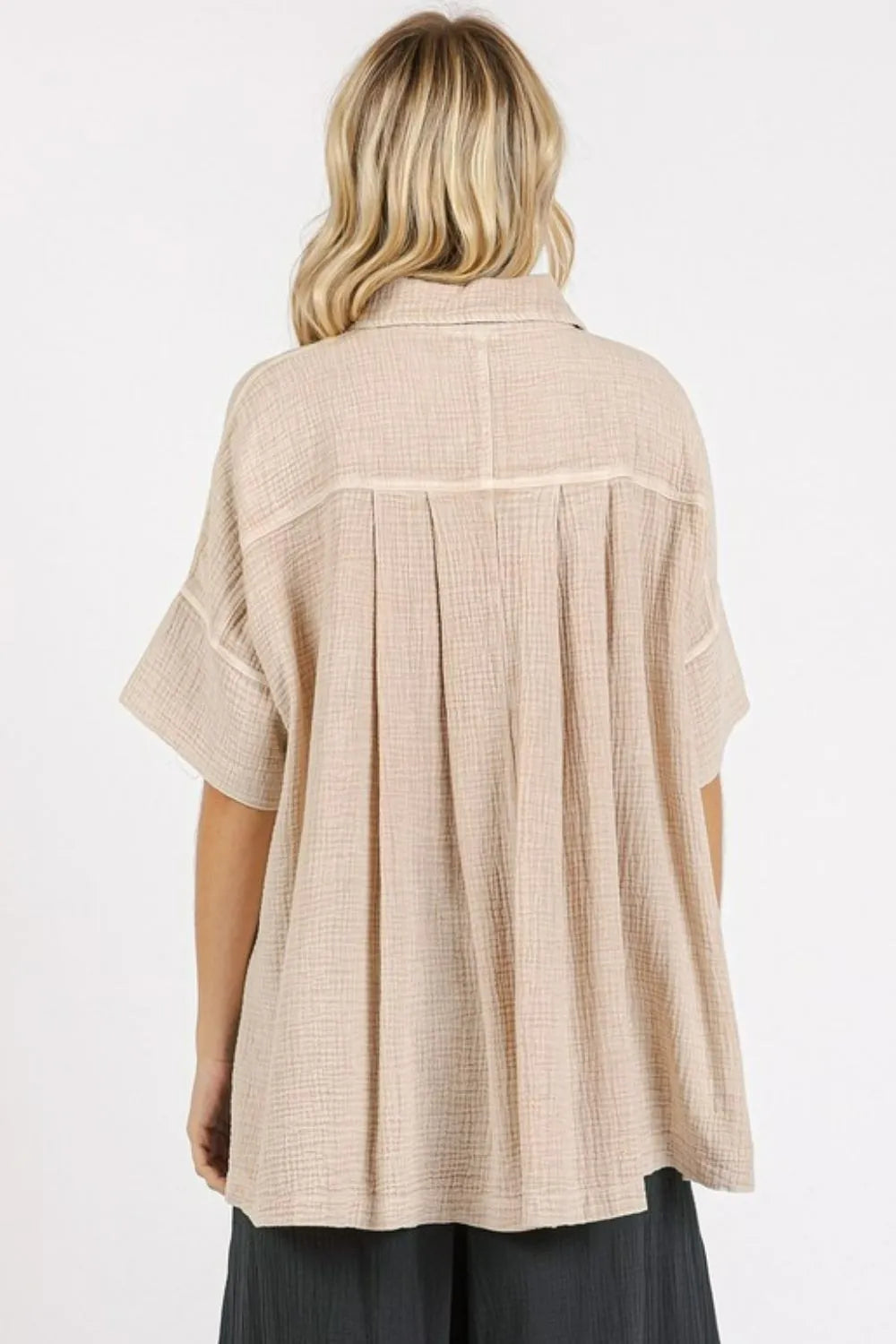 Mittoshop Mineral Wash Gauze Oversized Short Sleeve Shirt - Premium Women / Jeans & Denim from Trendsi - Just $50.74! Shop now at Handbags Specialist Headquarter