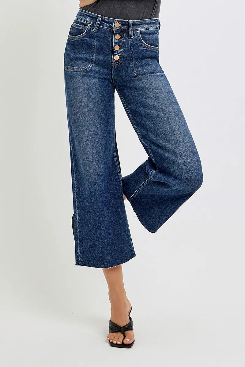 RISEN Full Size High Rise Crop Wide Button Up Jeans Plus Size - Premium Women / Jeans & Denim from Trendsi - Just $66.99! Shop now at Handbags Specialist Headquarter