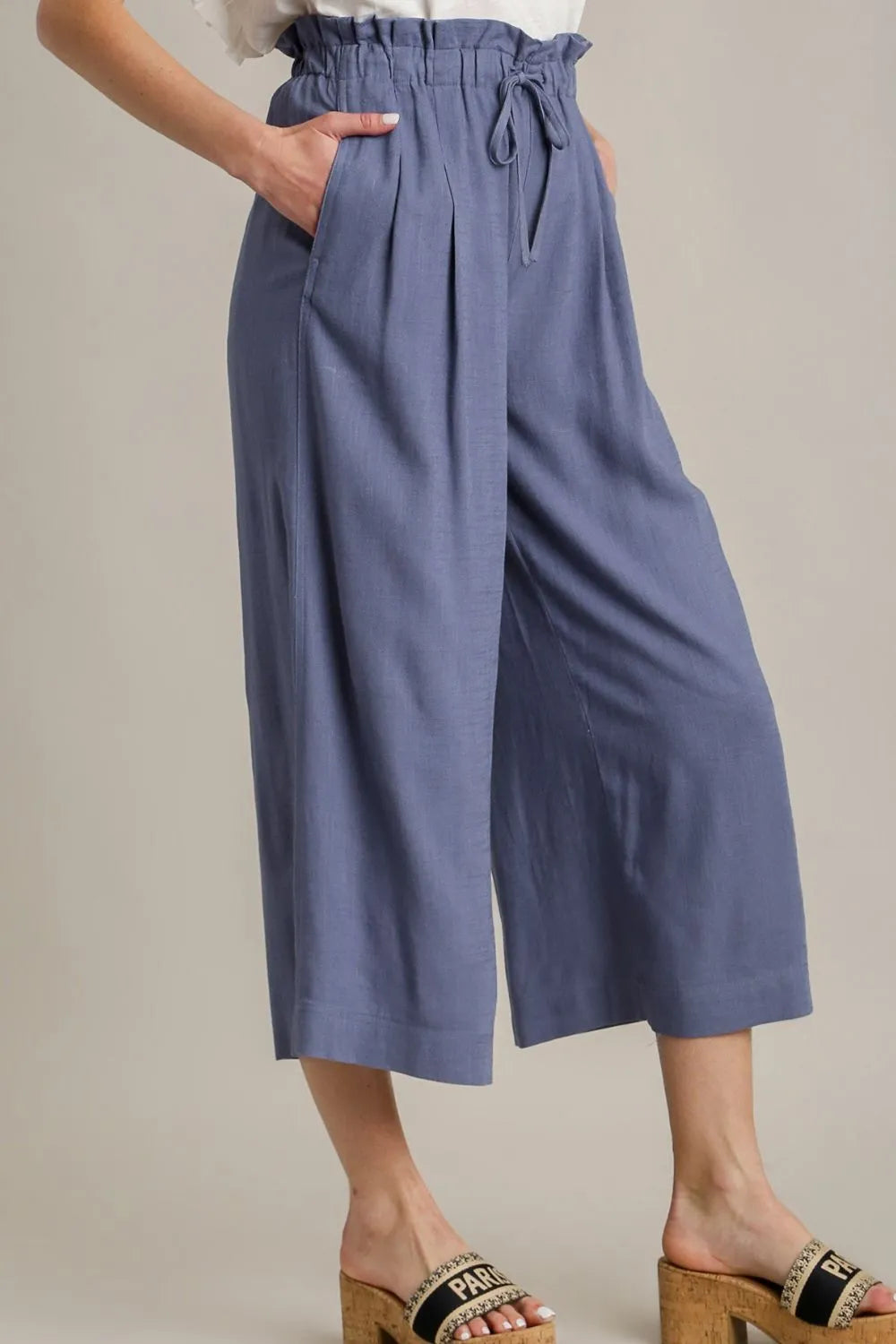 Umgee Full Size Linen Wide Fit Pants with Drawstring Plus Size - Premium Dresses from Trendsi - Just $46.99! Shop now at Handbags Specialist Headquarter