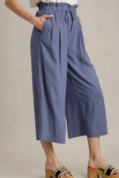 Umgee Full Size Linen Wide Fit Pants with Drawstring Plus Size - Premium Dresses from Trendsi - Just $46.99! Shop now at Handbags Specialist Headquarter