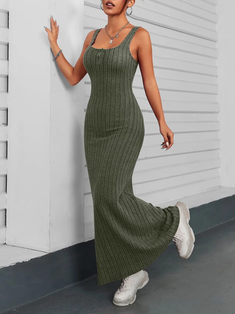 Ribbed Maxi Tank Dress - Premium Maxi Dress from Trendsi - Just $25.99! Shop now at Handbags Specialist Headquarter