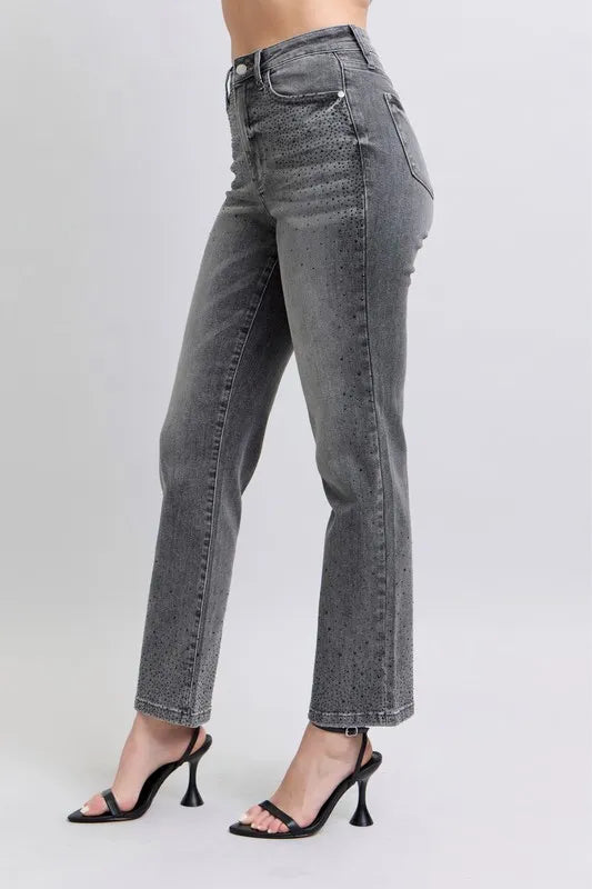 Judy Blue Full Size High Waist Rhinestone Straight Jeans Plus Size - Premium Women / Jeans & Denim from Trendsi - Just $81.99! Shop now at Handbags Specialist Headquarter