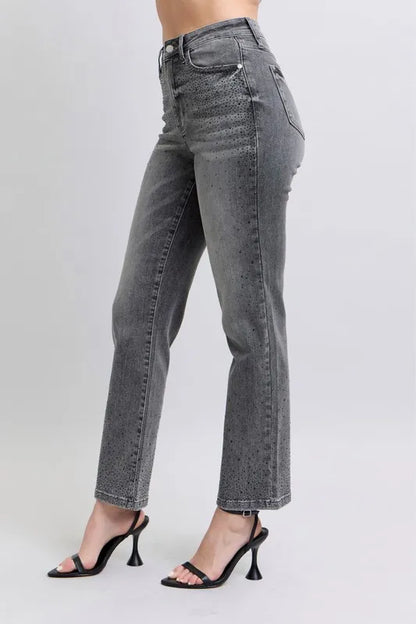 Judy Blue Full Size High Waist Rhinestone Straight Jeans Plus Size - Premium Women / Jeans & Denim from Trendsi - Just $81.99! Shop now at Handbags Specialist Headquarter
