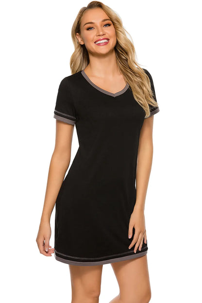 Contrast Trim Short Sleeve Lounge Dress - Premium Sleepwear from Trendsi - Just $26! Shop now at Handbags Specialist Headquarter