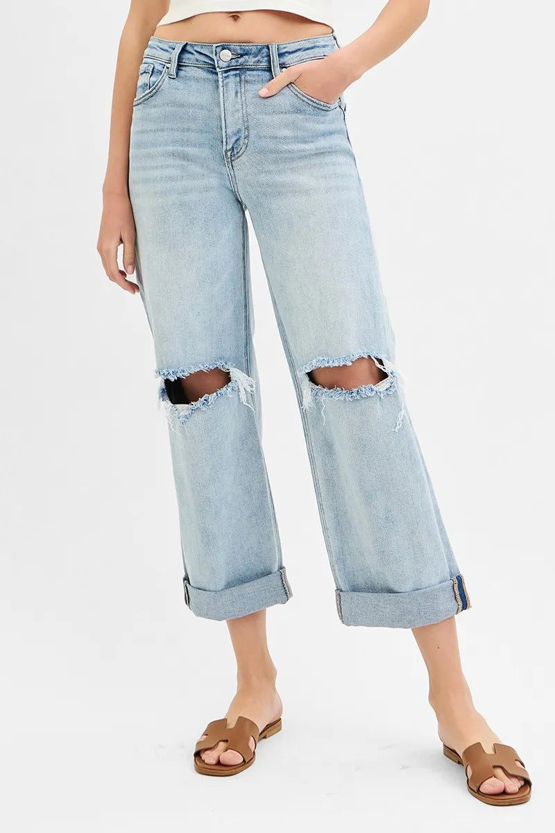 RISEN Full Size Mid Rise Fit Boyfriend Jeans with Cuff Plus Size - Premium Women / Jeans & Denim from Trendsi - Just $67.99! Shop now at Handbags Specialist Headquarter