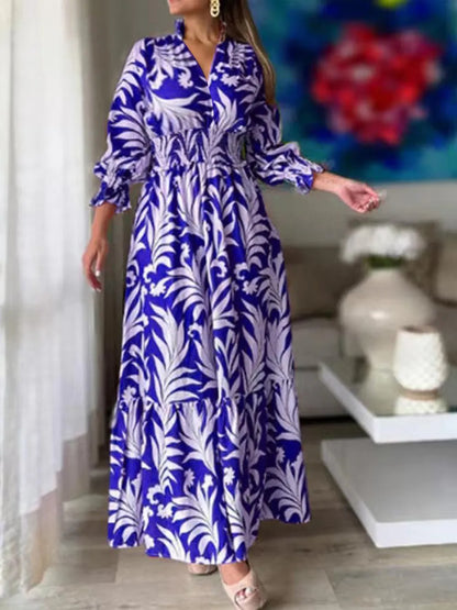 Printed Flounce Sleeve Maxi Dress - Premium Maxi Dress from Trendsi - Just $48.99! Shop now at Handbags Specialist Headquarter