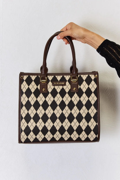 David Jones Argyle Pattern PU Leather Handbag - Premium Handbags from Trendsi - Just $51.99! Shop now at Handbags Specialist Headquarter