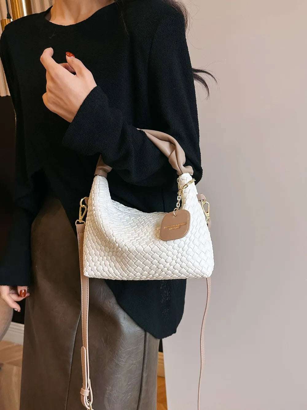 PU Leather Woven Crossbody Bag - Premium Crossbody Bag from Trendsi - Just $27.99! Shop now at Handbags Specialist Headquarter