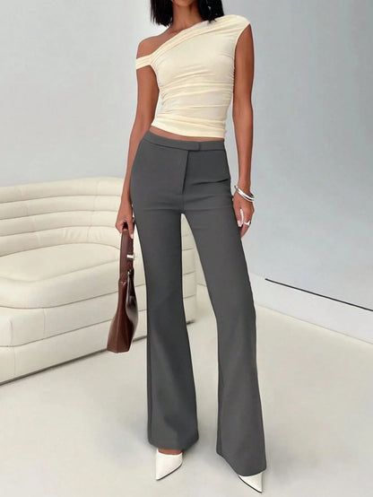 High Waist Flare Leg Trousers - Premium Women Pants from Trendsi - Just $29.99! Shop now at Handbags Specialist Headquarter