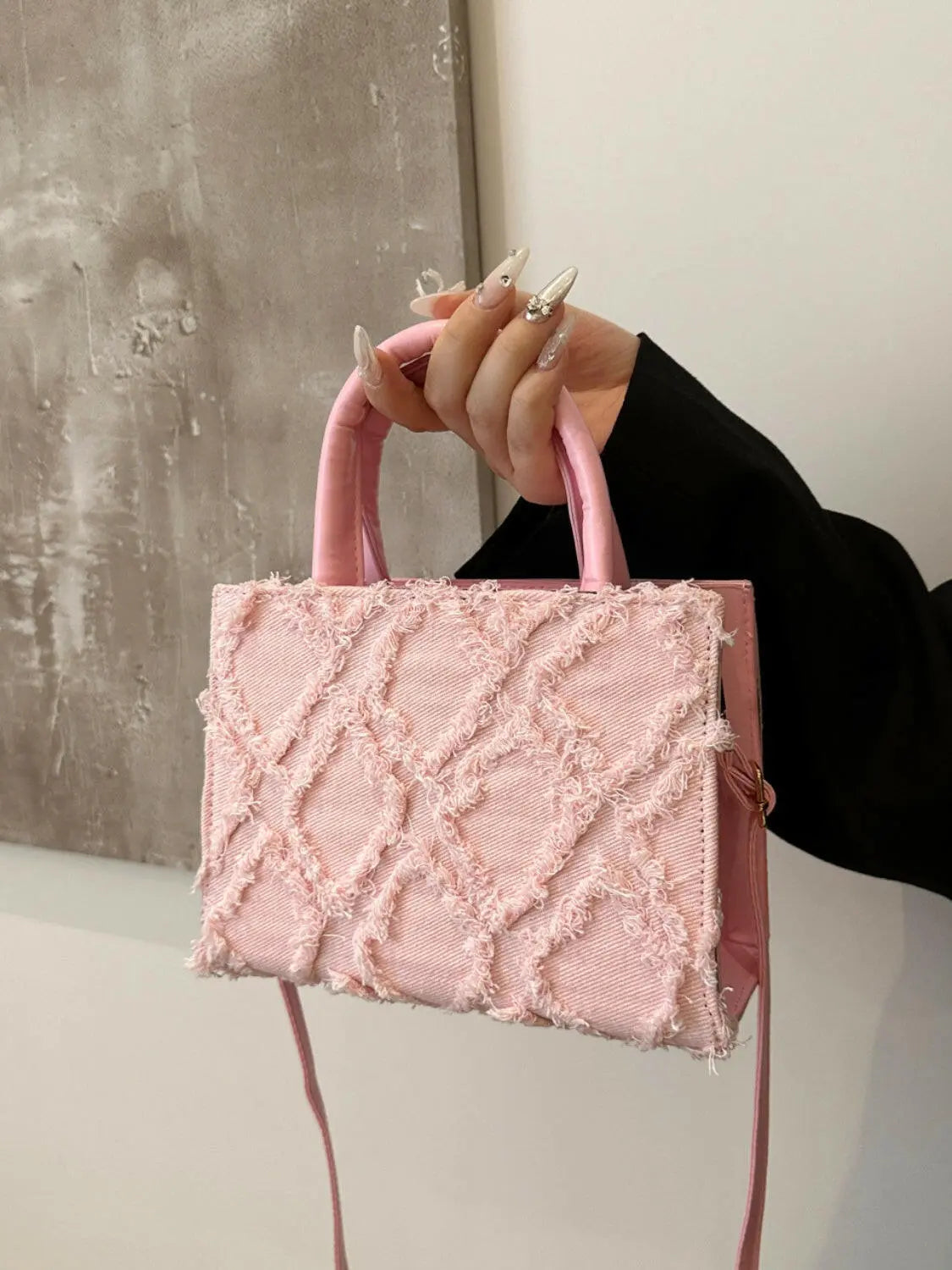 Raw Hem Denim PU Leather Handbag.