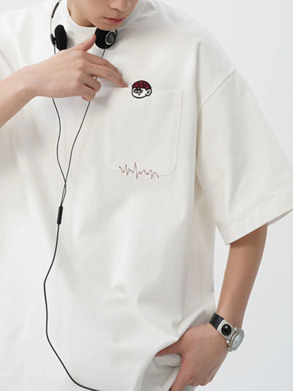 Men's Plus Size Round Neck Embroidered T-Shirt - Premium Men's T-Shirt from Trendsi - Just $30.99! Shop now at Handbags Specialist Headquarter