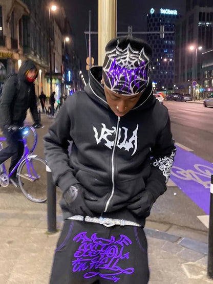 Men's Zip Up Letter Graphic Hoodie - Premium Men's Sweatshirts from Trendsi - Just $31.02! Shop now at Handbags Specialist Headquarter