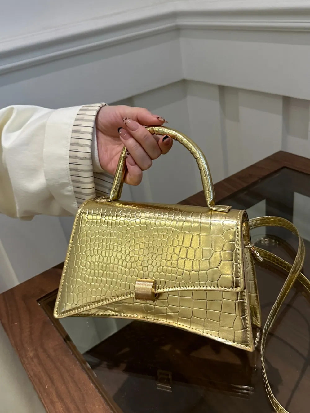 Solid Color PU Leather Handbag - Premium handbags from Trendsi - Just $21.99! Shop now at Handbags Specialist Headquarter