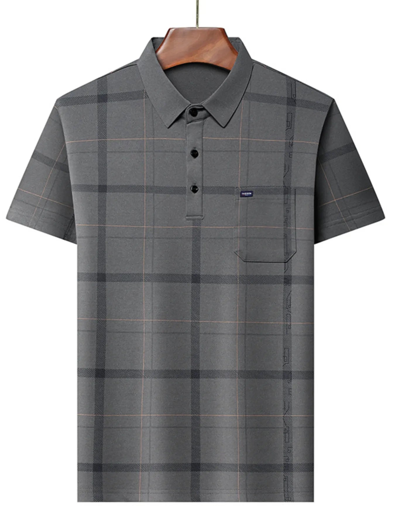 Men's Plus Size Classic Plaid Pattern Polo Shirt with Pocket - Premium Men's Polo shirt from Trendsi - Just $33.99! Shop now at Handbags Specialist Headquarter