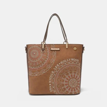 Nicole Lee USA Metallic Stitching Embroidery Inlaid Rhinestone Tote Bag - Premium Tote Bag from Trendsi - Just $64.99! Shop now at Handbags Specialist Headquarter