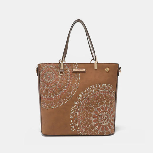 Nicole Lee USA Metallic Stitching Embroidery Inlaid Rhinestone Tote Bag - Premium Tote Bag from Trendsi - Just $64.99! Shop now at Handbags Specialist Headquarter