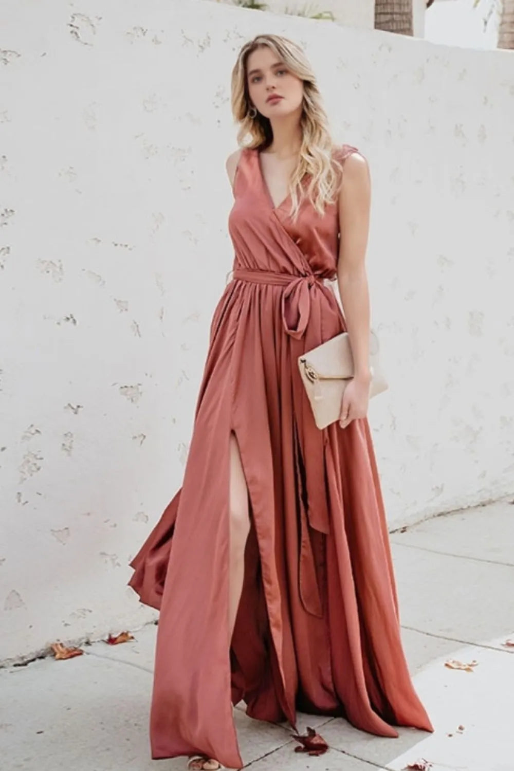 Surplice Tie Waist Maxi Dress - Premium Maxi Dress from Trendsi - Just $39.99! Shop now at Handbags Specialist Headquarter