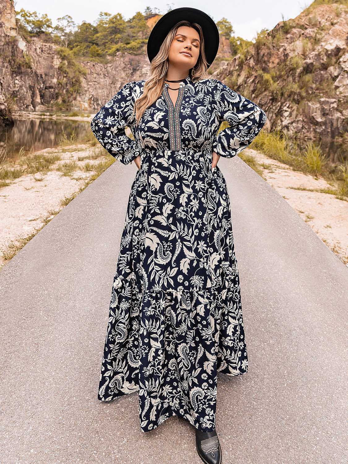 Plus Size Long Sleeve Maxi Dress - Premium Dresses from Trendsi - Just $51.99! Shop now at Handbags Specialist Headquarter