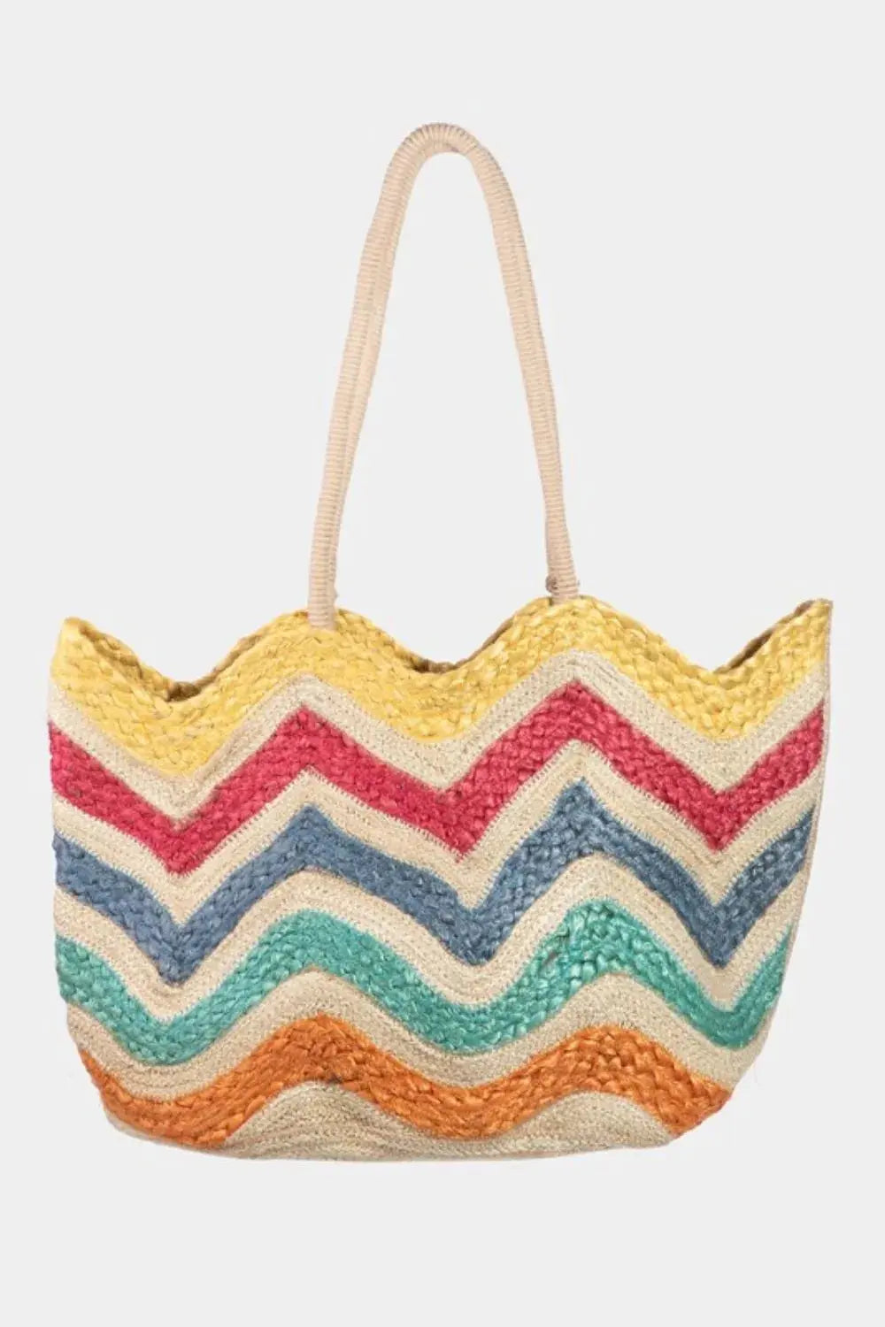 Fame Wavy Rainbow Straw Tote Bag.