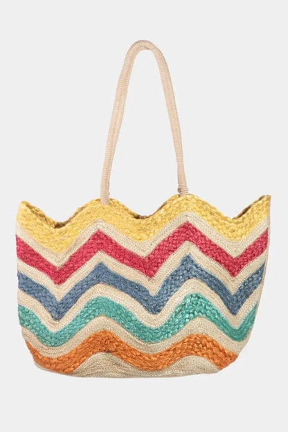 Fame Wavy Rainbow Straw Tote Bag.