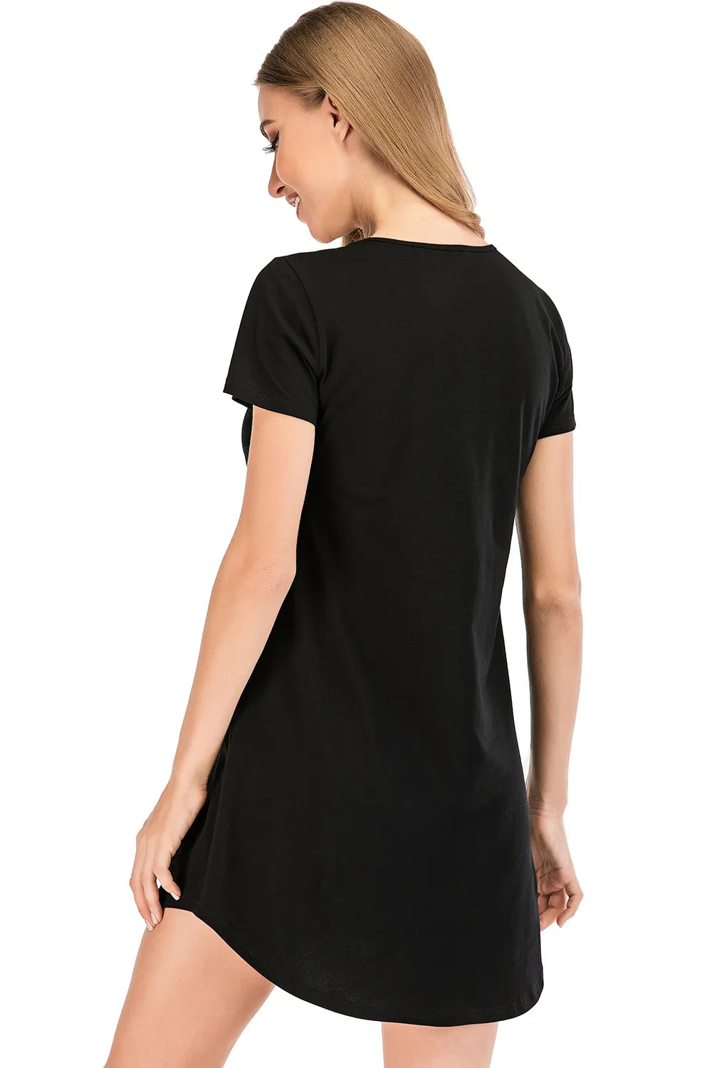 Graphic Round Neck Short Sleeve Lounge Dress - Premium Sleepwear from Trendsi - Just $24! Shop now at Handbags Specialist Headquarter