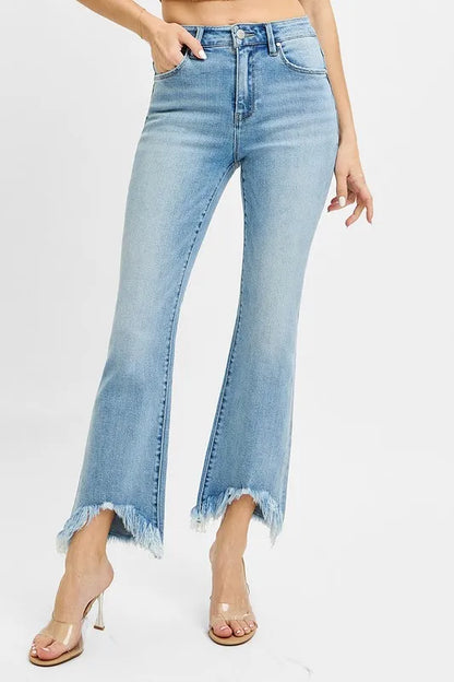 RISEN Full Size High Rise Crop Bootcut Fray Hem Jeans Plus Size - Premium Women / Jeans & Denim from Trendsi - Just $57.99! Shop now at Handbags Specialist Headquarter