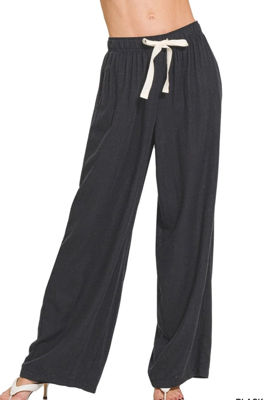 Zenana Linen Drawstring Pants - Premium Women Pants from Trendsi - Just $36.99! Shop now at Handbags Specialist Headquarter