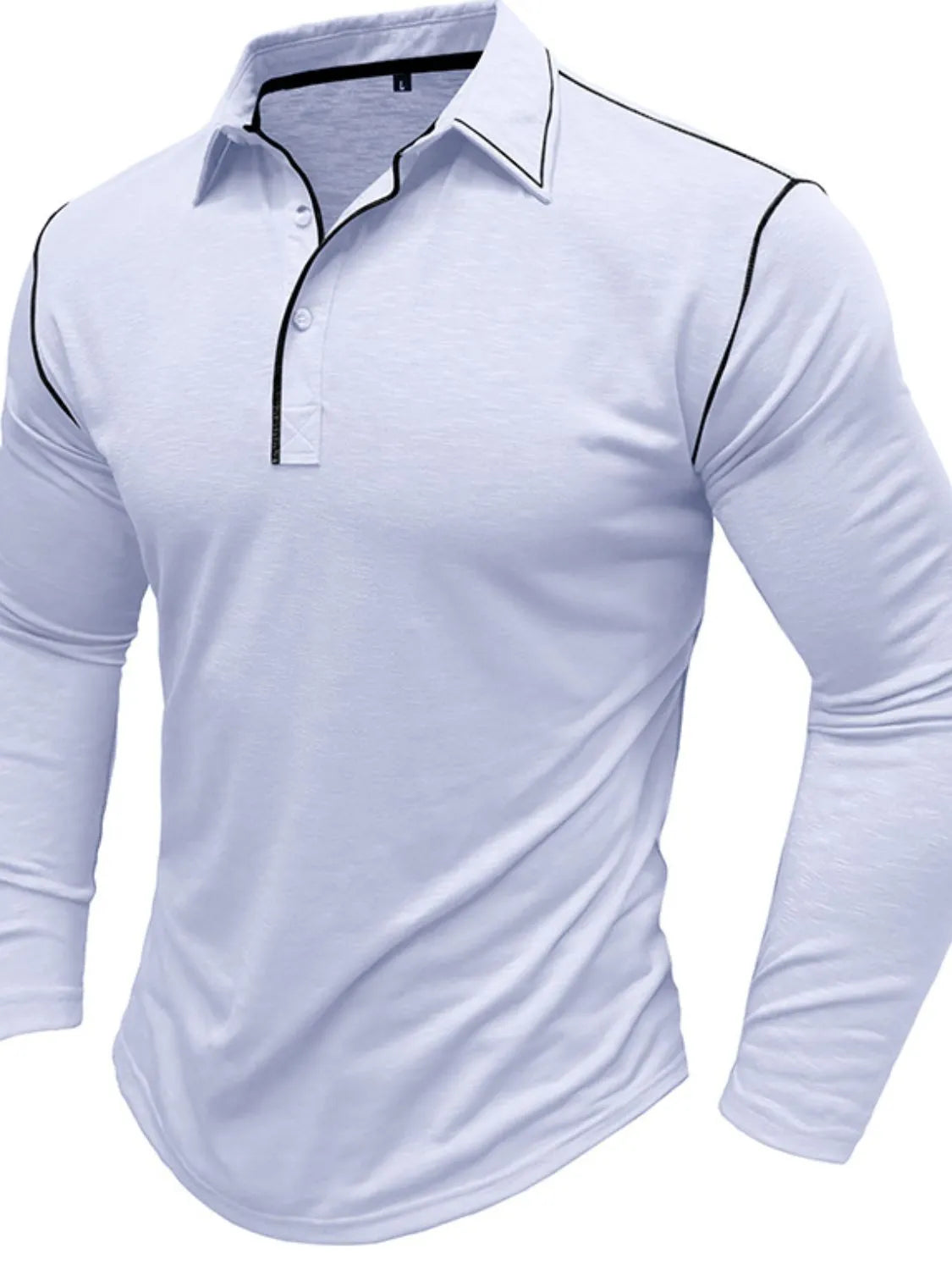 Men's Button Detail Long Sleeve Polo - Premium Men's Polo shirt from Trendsi - Just $38.99! Shop now at Handbags Specialist Headquarter