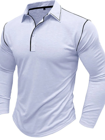 Men's Button Detail Long Sleeve Polo - Premium Men's Polo shirt from Trendsi - Just $38.99! Shop now at Handbags Specialist Headquarter