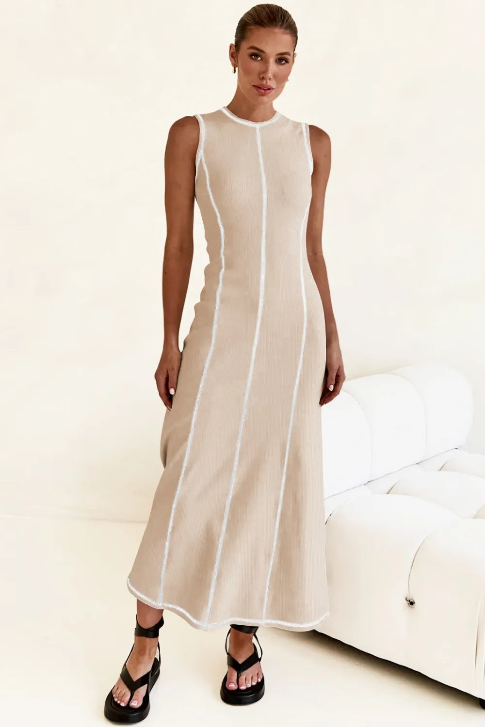 Contrast Stitching Maxi Tank Dress - Premium Maxi Dress from Trendsi - Just $32.99! Shop now at Handbags Specialist Headquarter