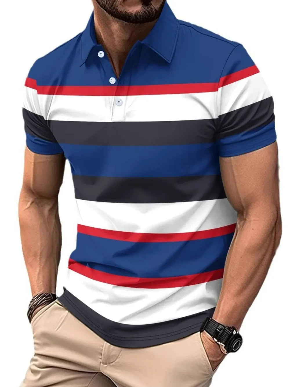 Men's Full Size Collared Short Sleeve Striped Polo Plus Size - Premium Men's Polo shirt from Trendsi - Just $30.99! Shop now at Handbags Specialist Headquarter