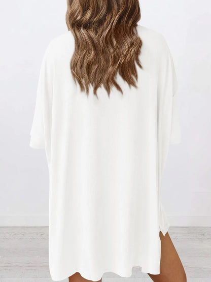 Full Size Oversized Slit Round Neck Top and Shorts Lounge Set Plus Size - Premium Sleepwear from Trendsi - Just $28.99! Shop now at Handbags Specialist Headquarter