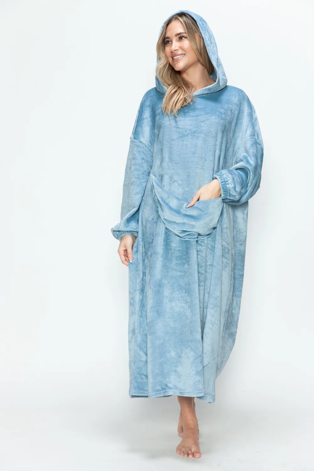 Double Take Full Size Pocketed Hooded Midi Lounge Dress - Premium Sleepwear from Trendsi - Just $44.66! Shop now at Handbags Specialist Headquarter