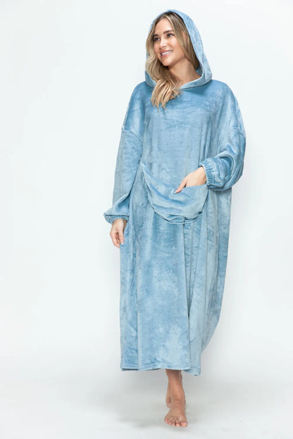Double Take Full Size Pocketed Hooded Midi Lounge Dress - Premium Sleepwear from Trendsi - Just $44.66! Shop now at Handbags Specialist Headquarter