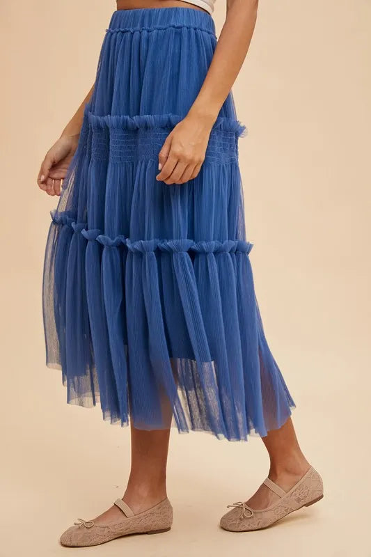 Annie Wear Tulle Tiered Midi Skirt - Premium Skirts from Trendsi - Just $50.99! Shop now at Handbags Specialist Headquarter