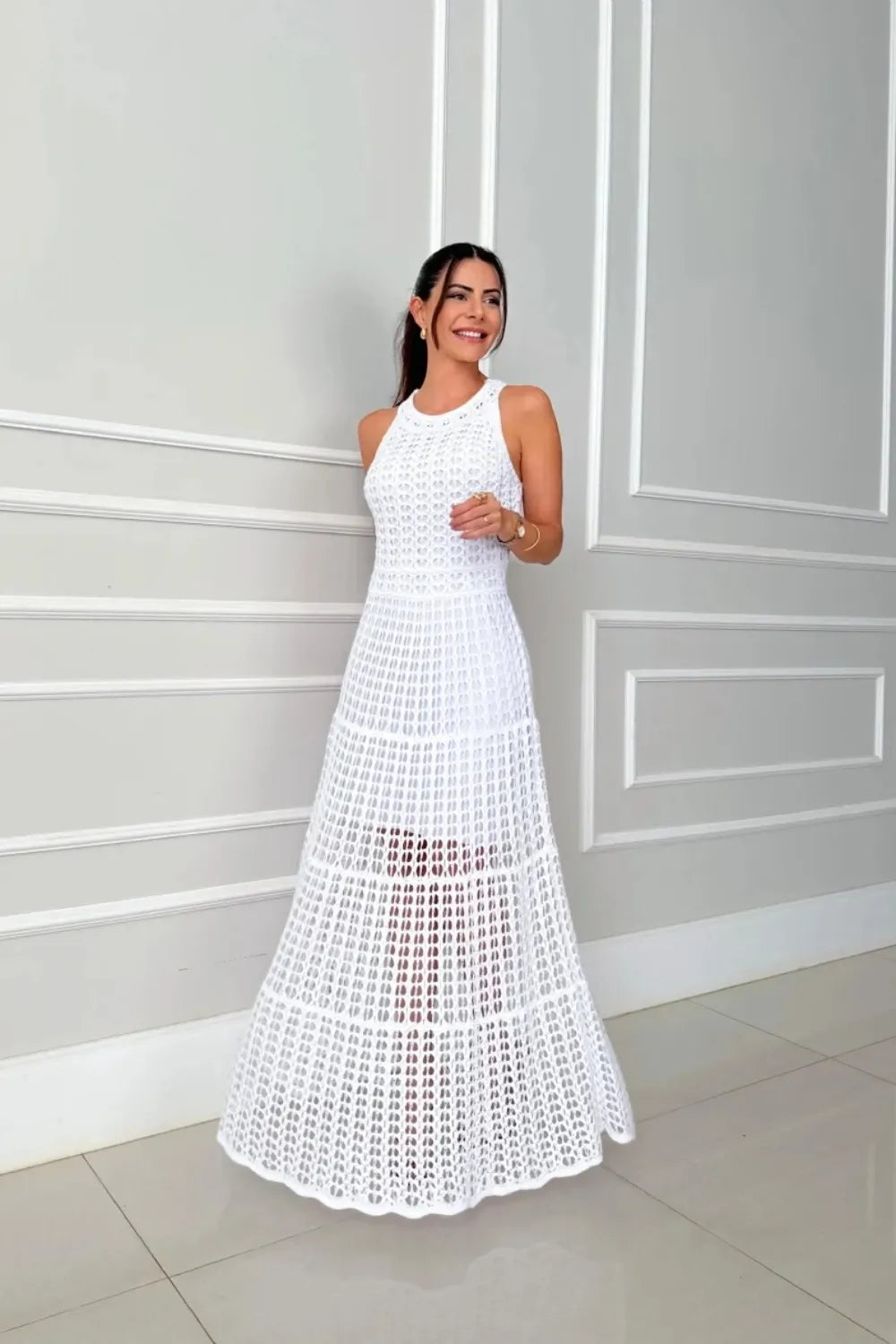 Hollowed-Out Sleeveless Maxi Dress - Premium Maxi Dress from Trendsi - Just $48.99! Shop now at Handbags Specialist Headquarter